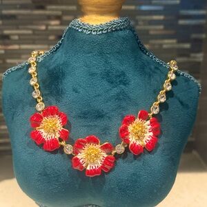 Oscar De La Renta Floral Red and Gold Necklace